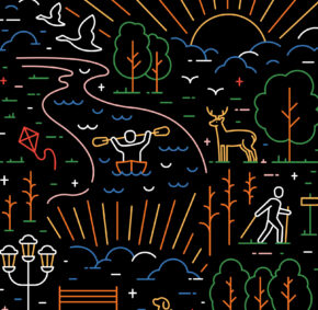 parks alliance illustration in multiple colors on a black background