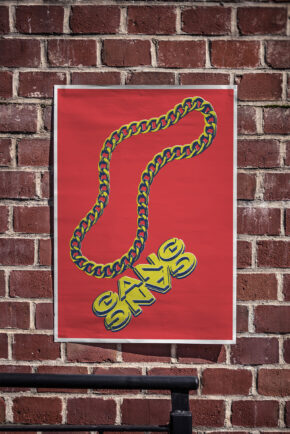 a ganggang poster with a chain graphic