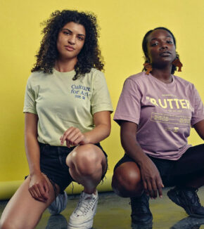 two women wearing butter t-shirts