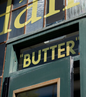 butter signage applied to the exterior of the stutz
