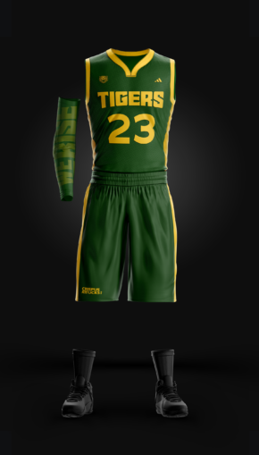 crispus attucks basketball uniform, green with yellow accent, 