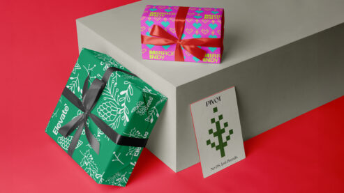 holiday gifts with branded wrapping paper