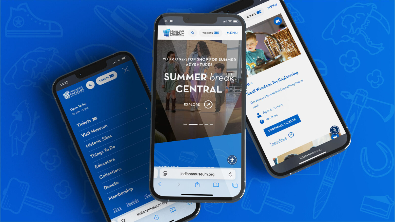 indiana state museum website mocked up on mobile devices